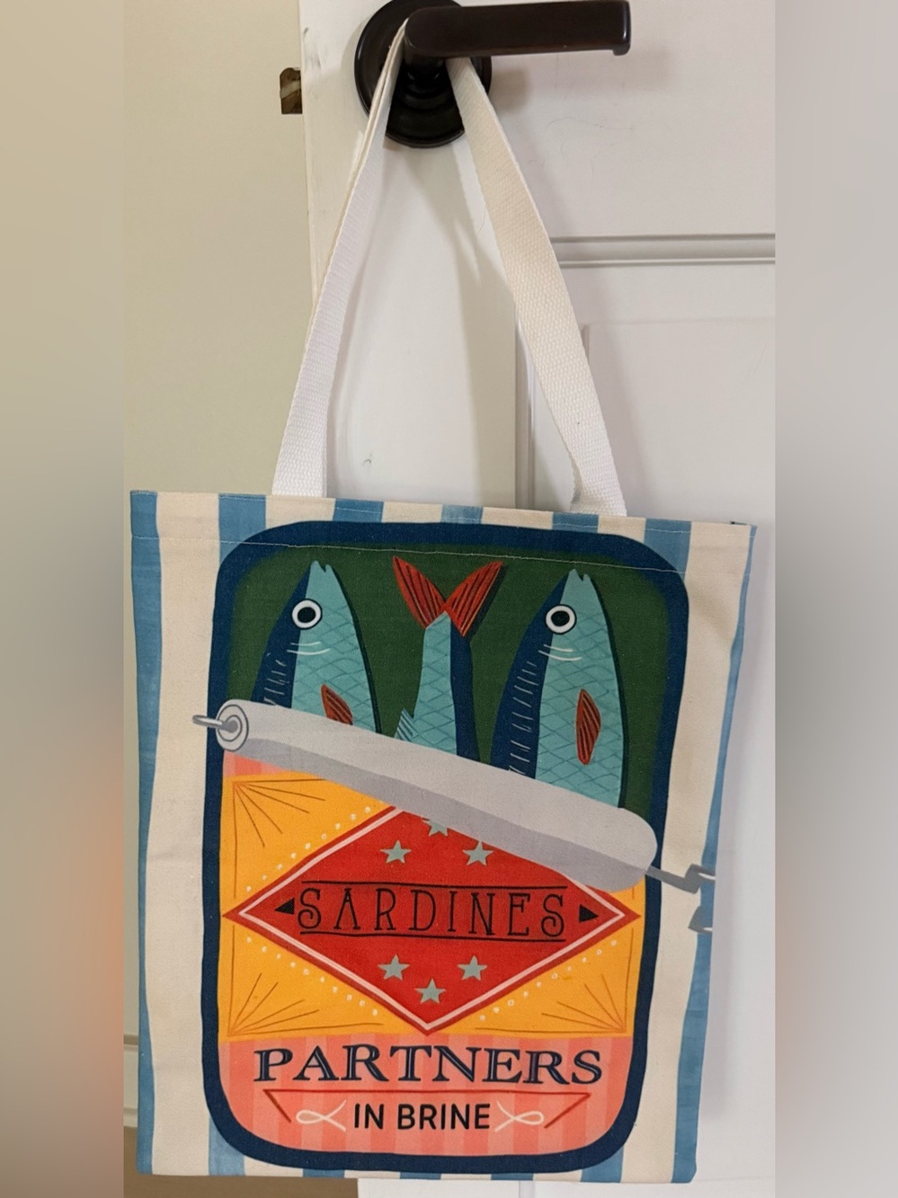 Sardines “Partners in Brine” Canvas Tote Bag Coastal Beach Market Bag New - Picture 3 of 3